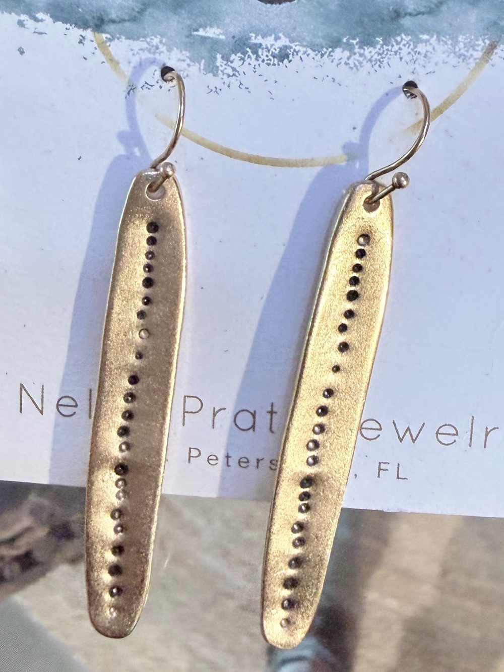 One pair Handcrafted Gold Tone Long Bar Drop Earrings by